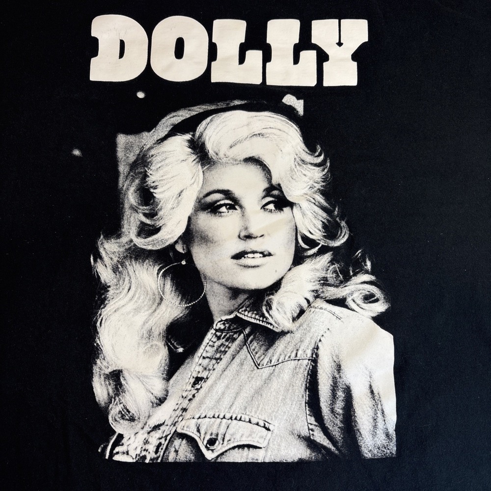 DOLLY PARTON Men's 3XL Portrait B&W Graphic T-Shirt Short Sleeve • Black